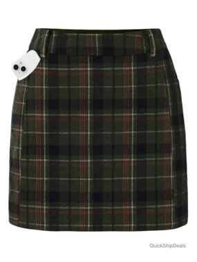 High Waist Plaid Mini Skort with Pockets Stretchy